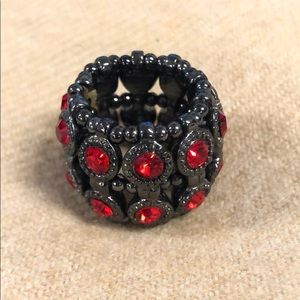 Pewter red jewel cocktail ring